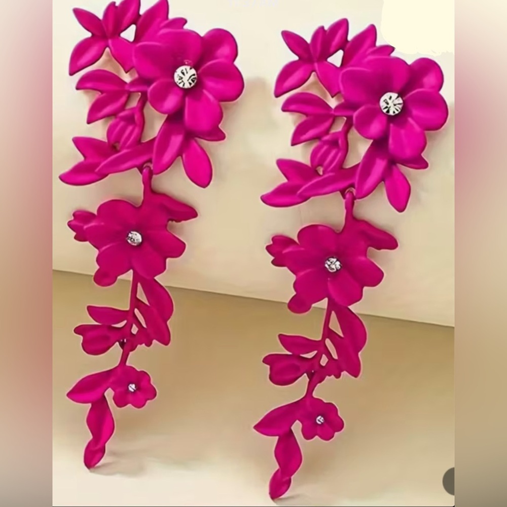 Floral Pink Statement Earrings